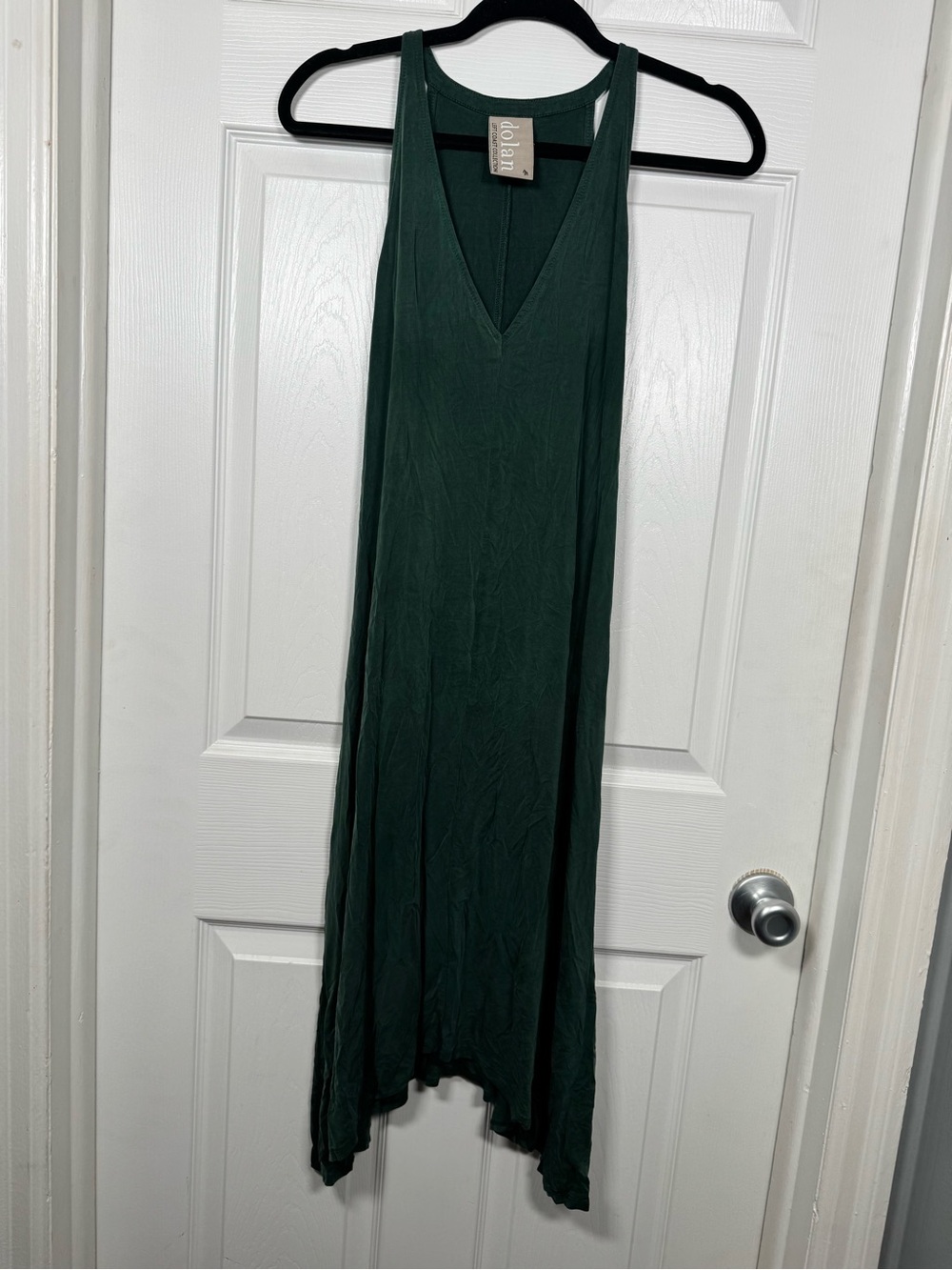 Dolan Left Coast Collection Cupro Maxi Dress M Green Flowy Handkerchief Hem